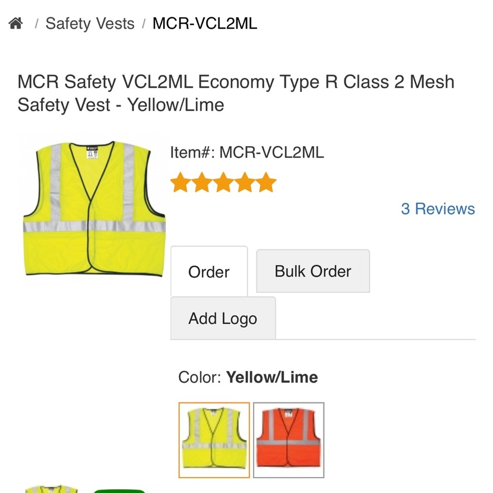 NWT MCR Safety Vest new in bag Class 2 Level 2   X2